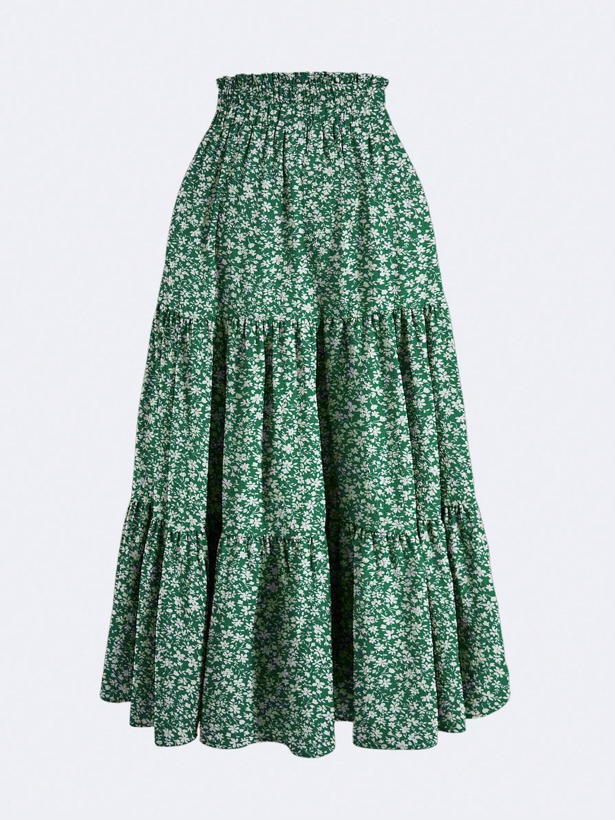 Yellow Pleated Elastic Waist Vacation Skirt Spring