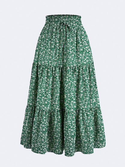 Yellow Pleated Elastic Waist Vacation Skirt Spring