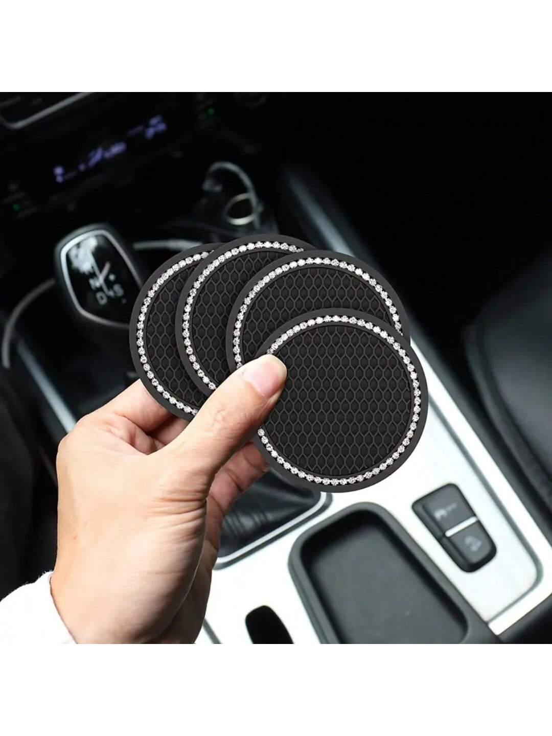 YITUMU 2pcs/4pcs Silicone Anti-Slip Car Cup Holder Coasters- Cup Mat With Crystal Edge, Waterproof & Fashionable, Suitable For Car Or Home Use