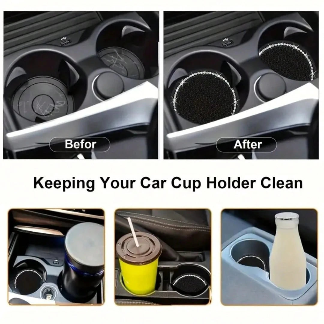 YITUMU 2pcs/4pcs Silicone Anti-Slip Car Cup Holder Coasters- Cup Mat With Crystal Edge, Waterproof & Fashionable, Suitable For Car Or Home Use