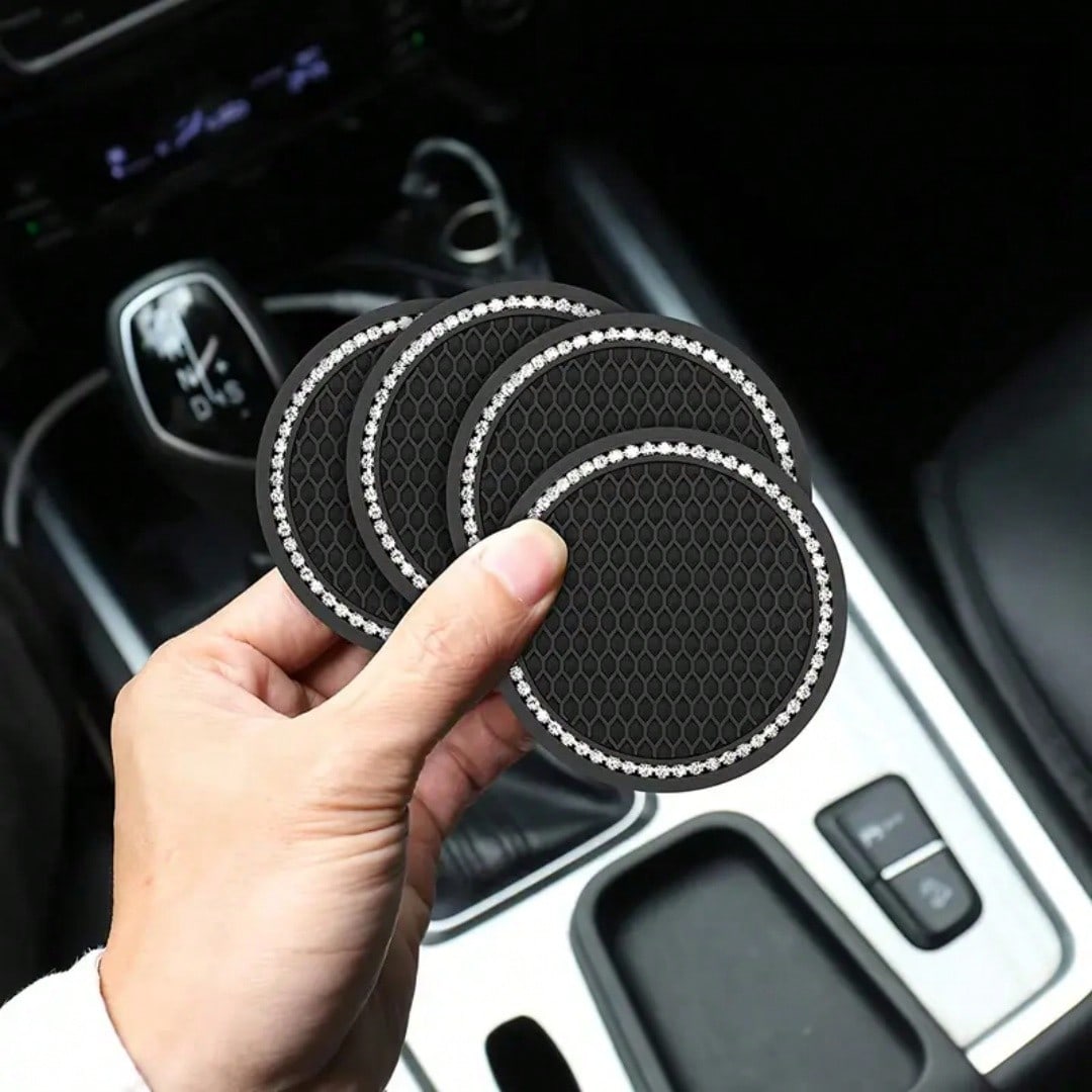 YITUMU 2pcs/4pcs Silicone Anti-Slip Car Cup Holder Coasters- Cup Mat With Crystal Edge, Waterproof & Fashionable, Suitable For Car Or Home Use
