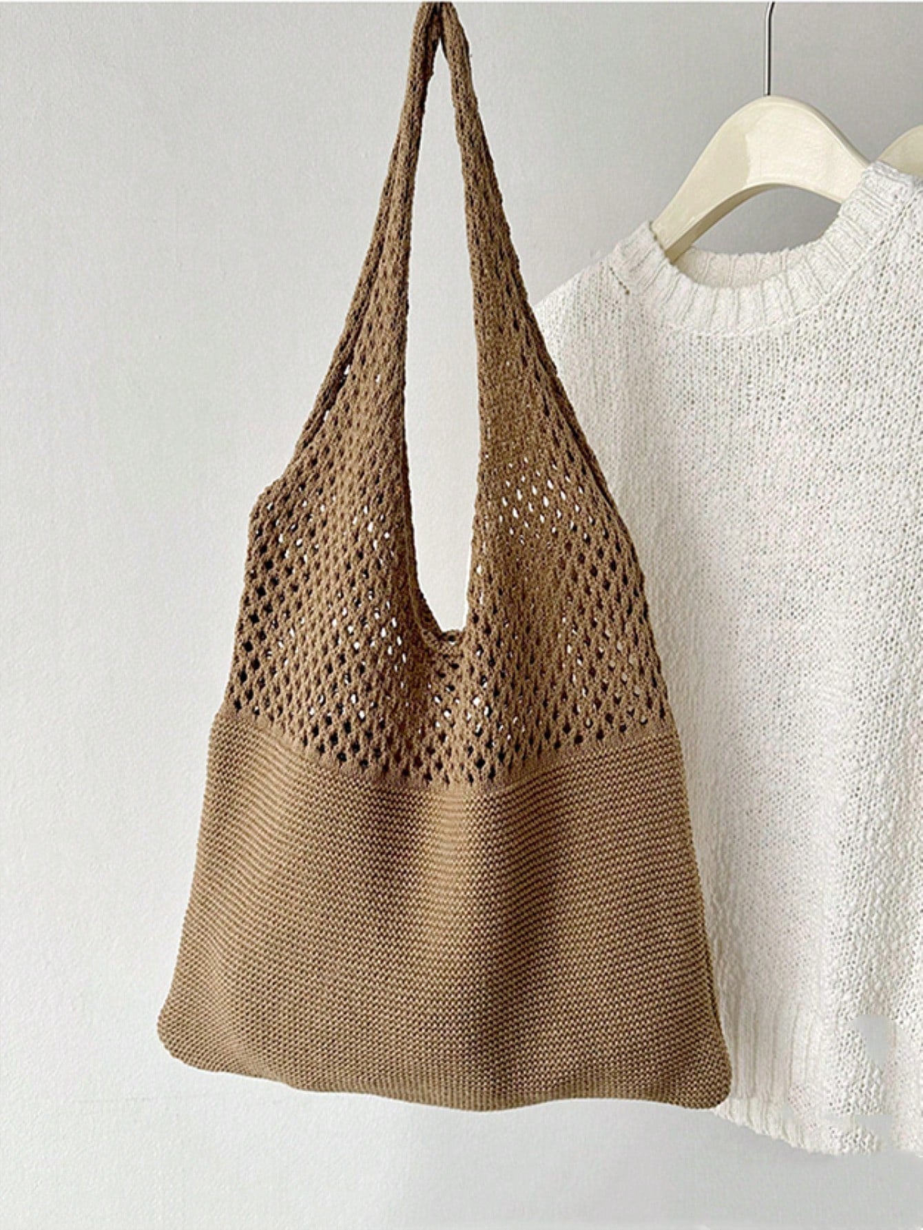 Yogodlns Crochet Knit Bag Large Capacity Shoulder Bag, Beach Purse, Vacation & Daily Use, Travel Must Haves, Vacation Essentials, Perfect For Summer, Vacation & Beach, Crochet,Holiday