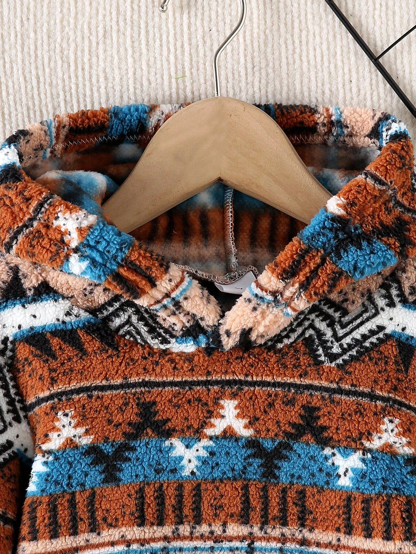 Young Boy Autumn/Winter Vintage Fair Isle Loose Thick Warm Hooded Sweatshirt, Casual Long Sleeve Pullover, Slightly Elastic, Autumn/Winter Fashion Sweatshirt