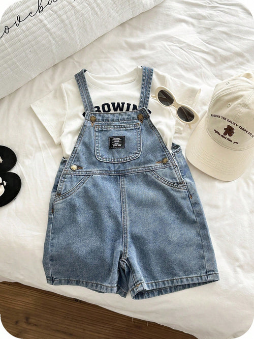Young Boy Fitted Blue Denim Bib Shorts