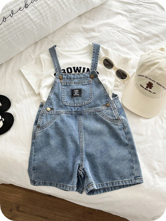 Young Boy Fitted Blue Denim Bib Shorts