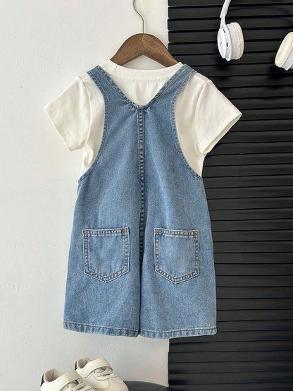 Young Boy Fitted Blue Denim Bib Shorts