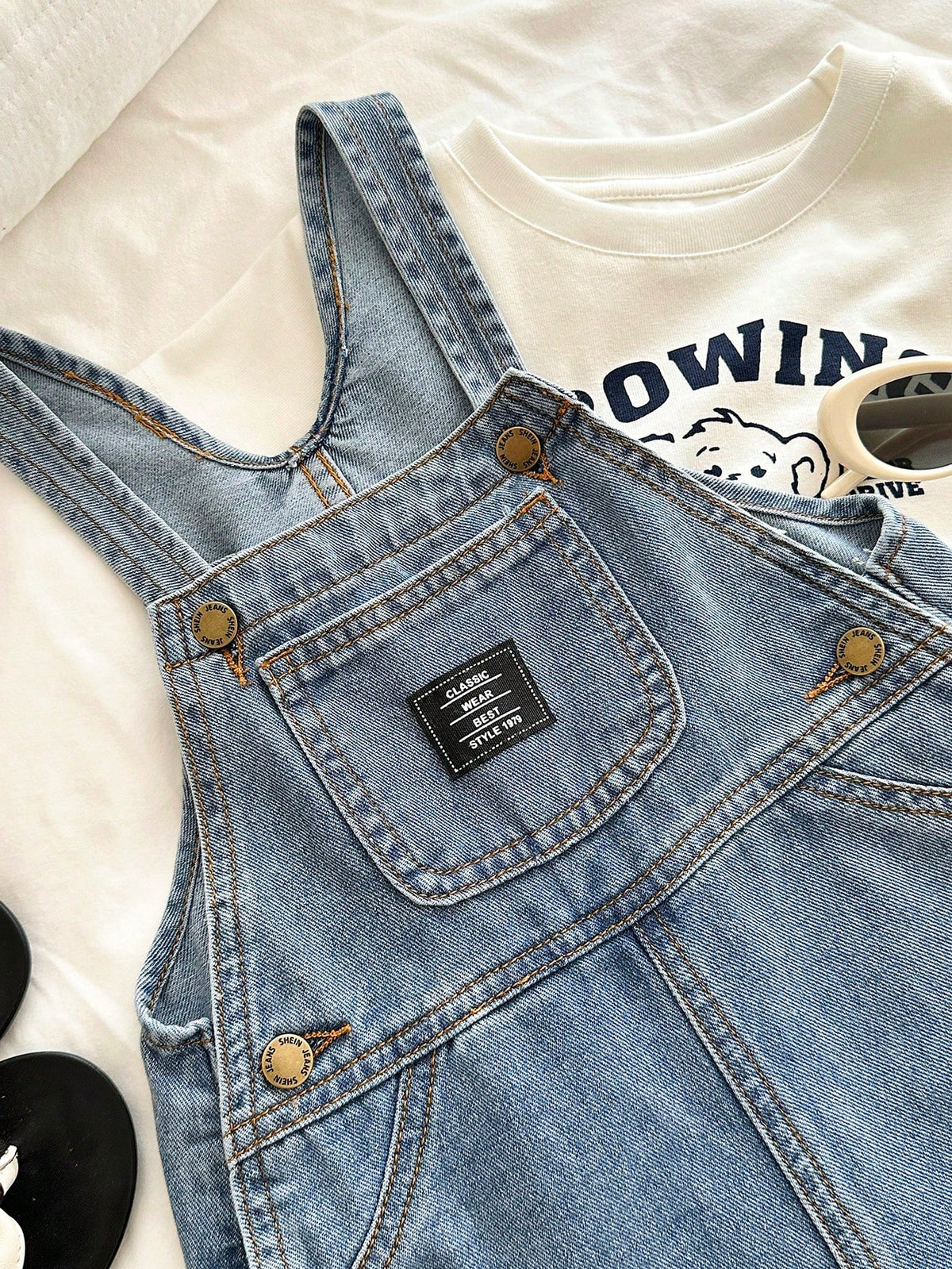 Young Boy Fitted Blue Denim Bib Shorts