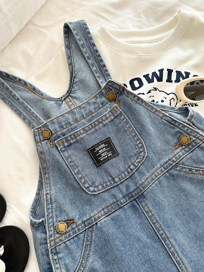 Young Boy Fitted Blue Denim Bib Shorts