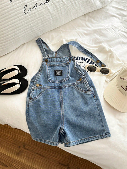 Young Boy Fitted Blue Denim Bib Shorts