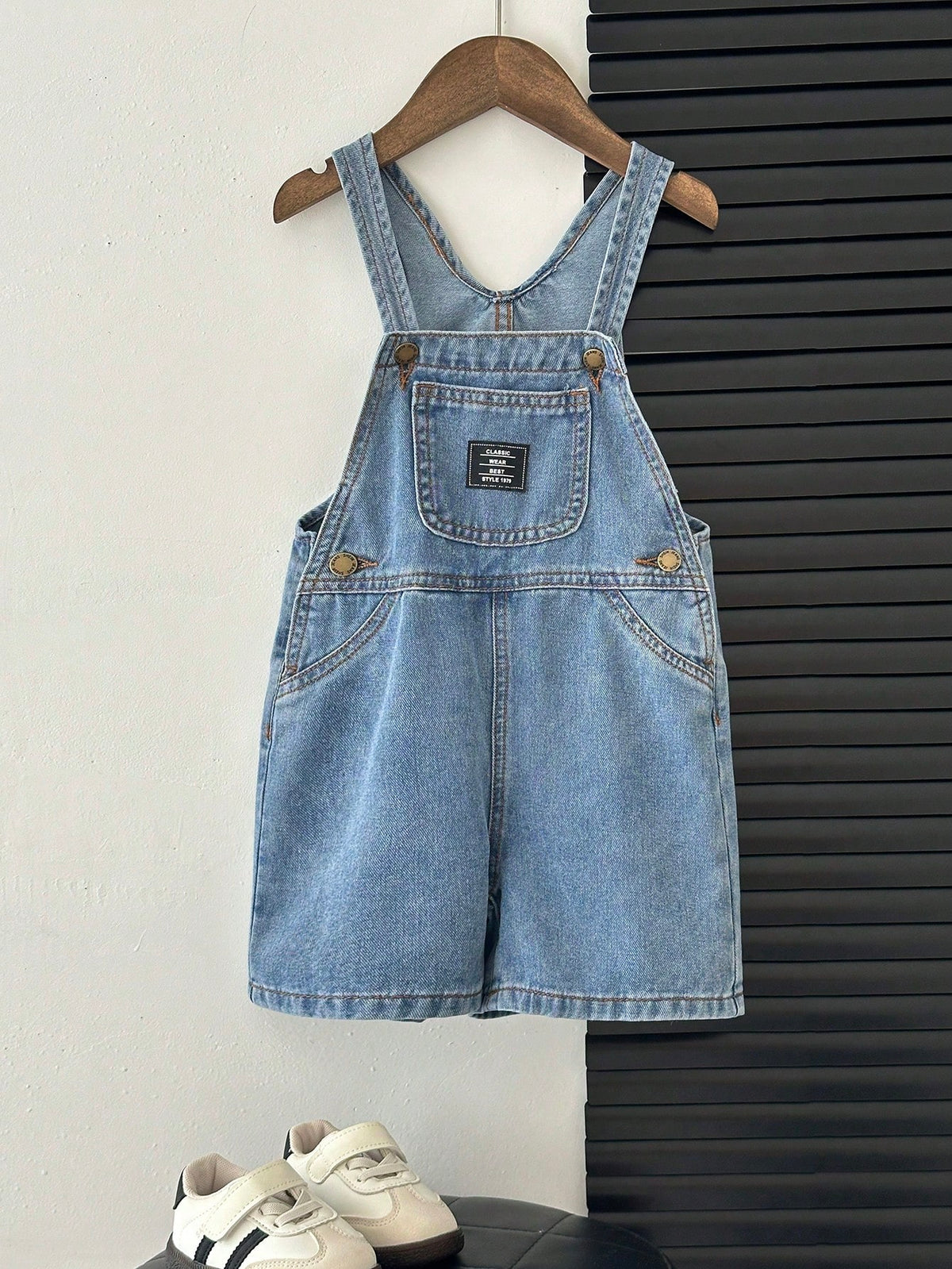 Young Boy Fitted Blue Denim Bib Shorts