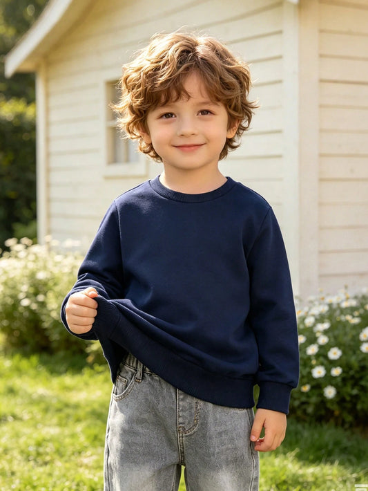 Young Boy Long Sleeve Sweatshirt, All-Match Solid Color Versatile Top, Design For Autumn And Winter