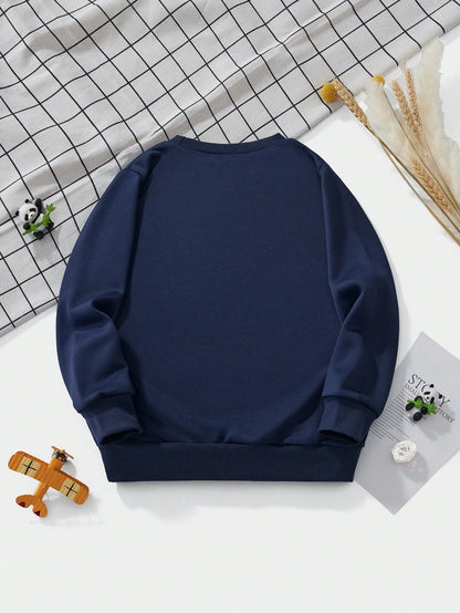 Young Boy Long Sleeve Sweatshirt, All-Match Solid Color Versatile Top, Design For Autumn And Winter