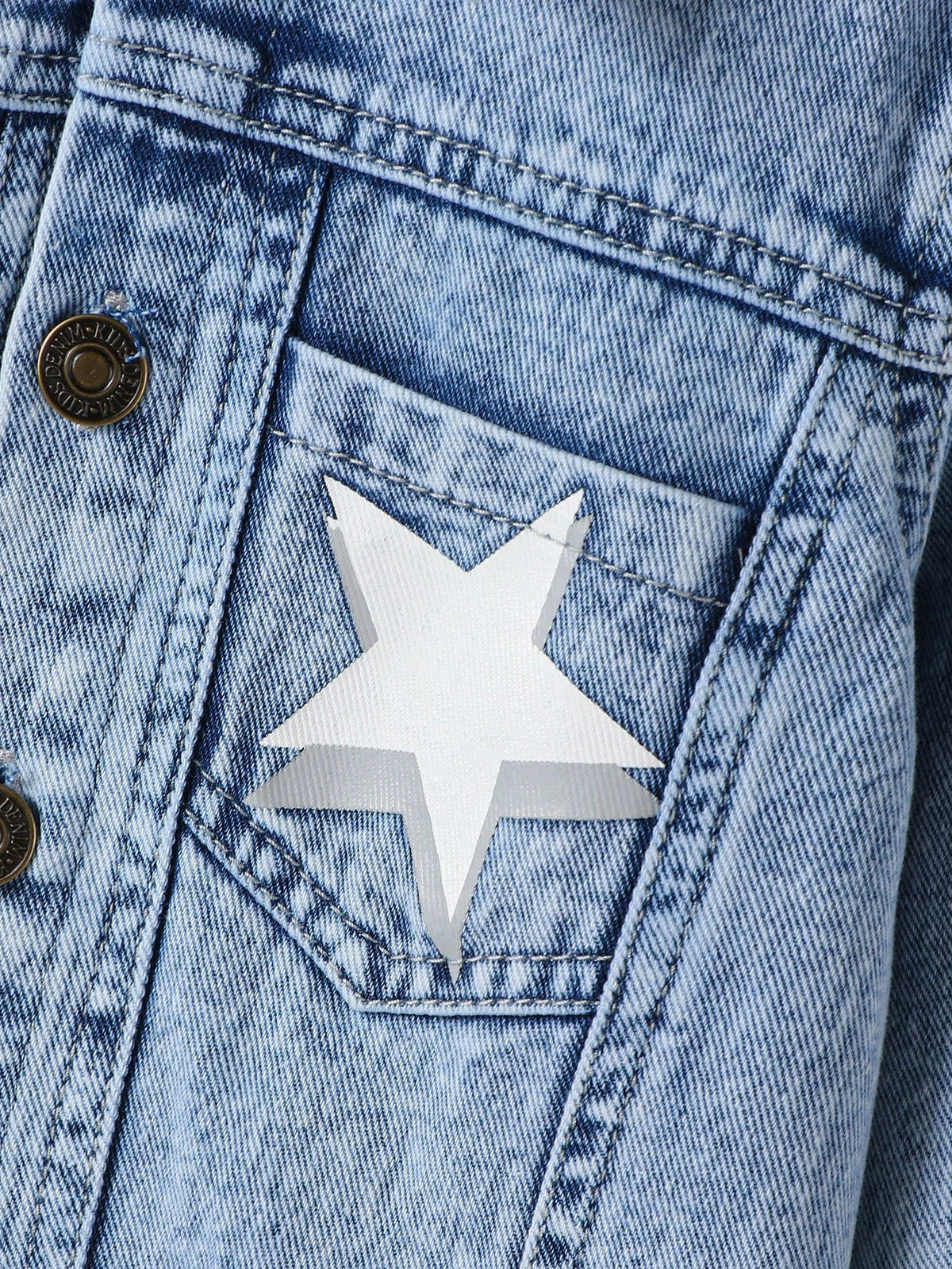 Young Boys Letter & Star Print Denim Long Sleeve Top & Tapered Pants Set,Casual Fashion Summer Career Day Outfit,Washed Blue Denim Comfortable Fabric