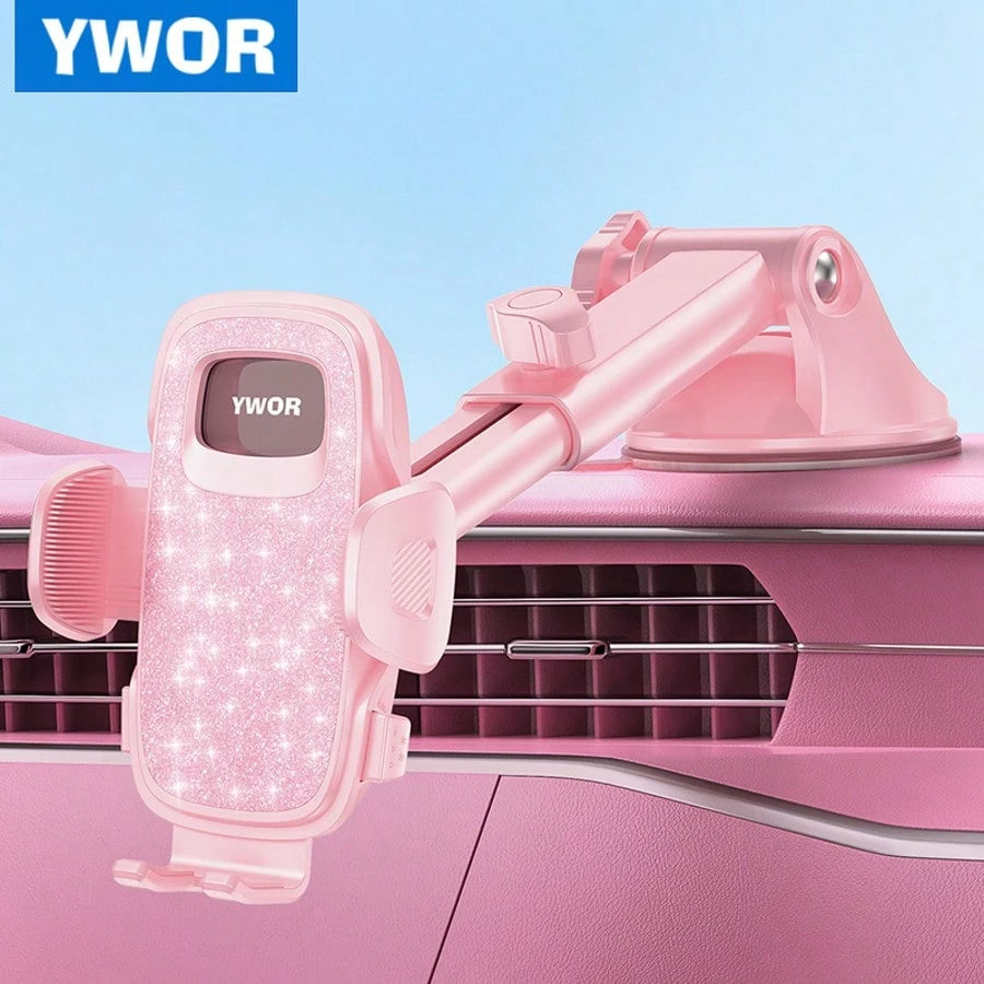 YWOR Pink Car Phone Holder, Universal Phone Mount, Suitable For Car Dashboard, Windshield, Window, Car Phone Stand, Compatible With Smartphones With Thick Cases, Christmas Gift