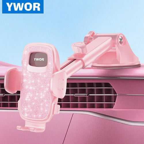 YWOR Pink Car Phone Holder, Universal Phone Mount, Suitable For Car Dashboard, Windshield, Window, Car Phone Stand, Compatible With Smartphones With Thick Cases, Christmas Gift