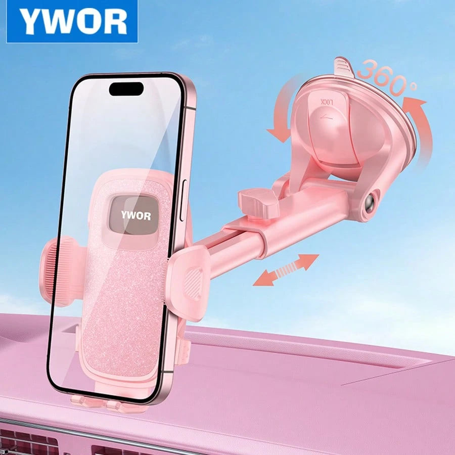 YWOR Pink Car Phone Holder, Universal Phone Mount, Suitable For Car Dashboard, Windshield, Window, Car Phone Stand, Compatible With Smartphones With Thick Cases, Christmas Gift
