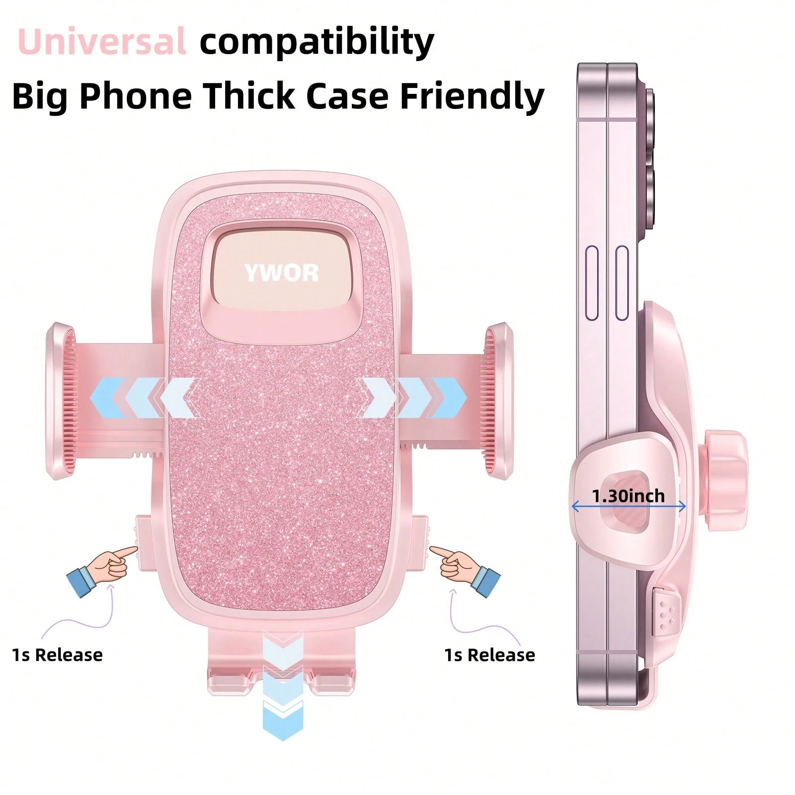 YWOR Pink Car Phone Holder, Universal Phone Mount, Suitable For Car Dashboard, Windshield, Window, Car Phone Stand, Compatible With Smartphones With Thick Cases, Christmas Gift