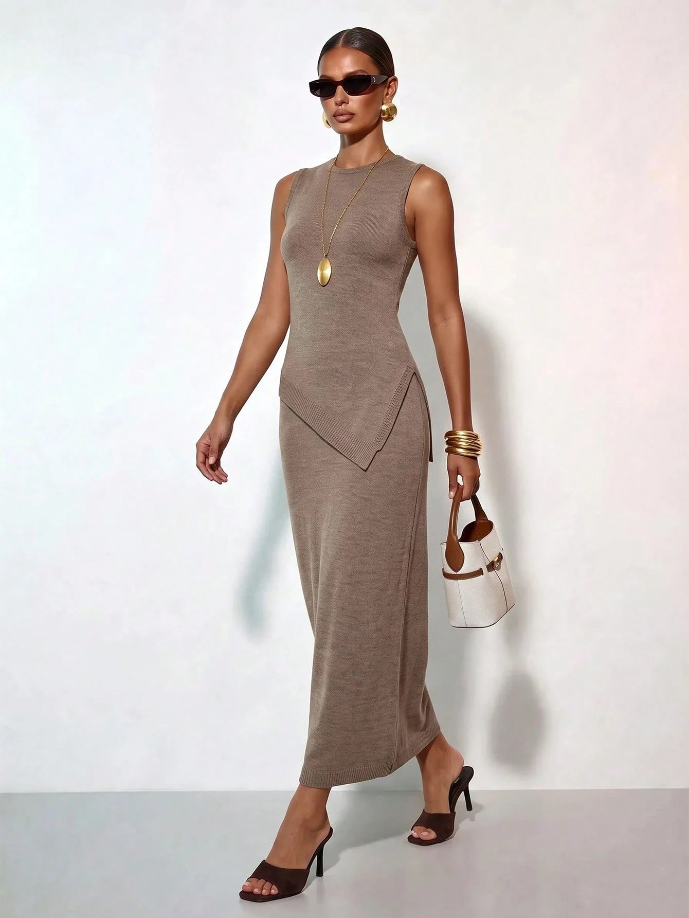 Zivah Early Autumn New Arrival Women's Country Style Casual Versatile Outfit, Elegant Party Holiday Commute Brunch Airport Office Wear, Round Neck Short Sleeve Sheer Long Asymmetrical Hem Sweater Top