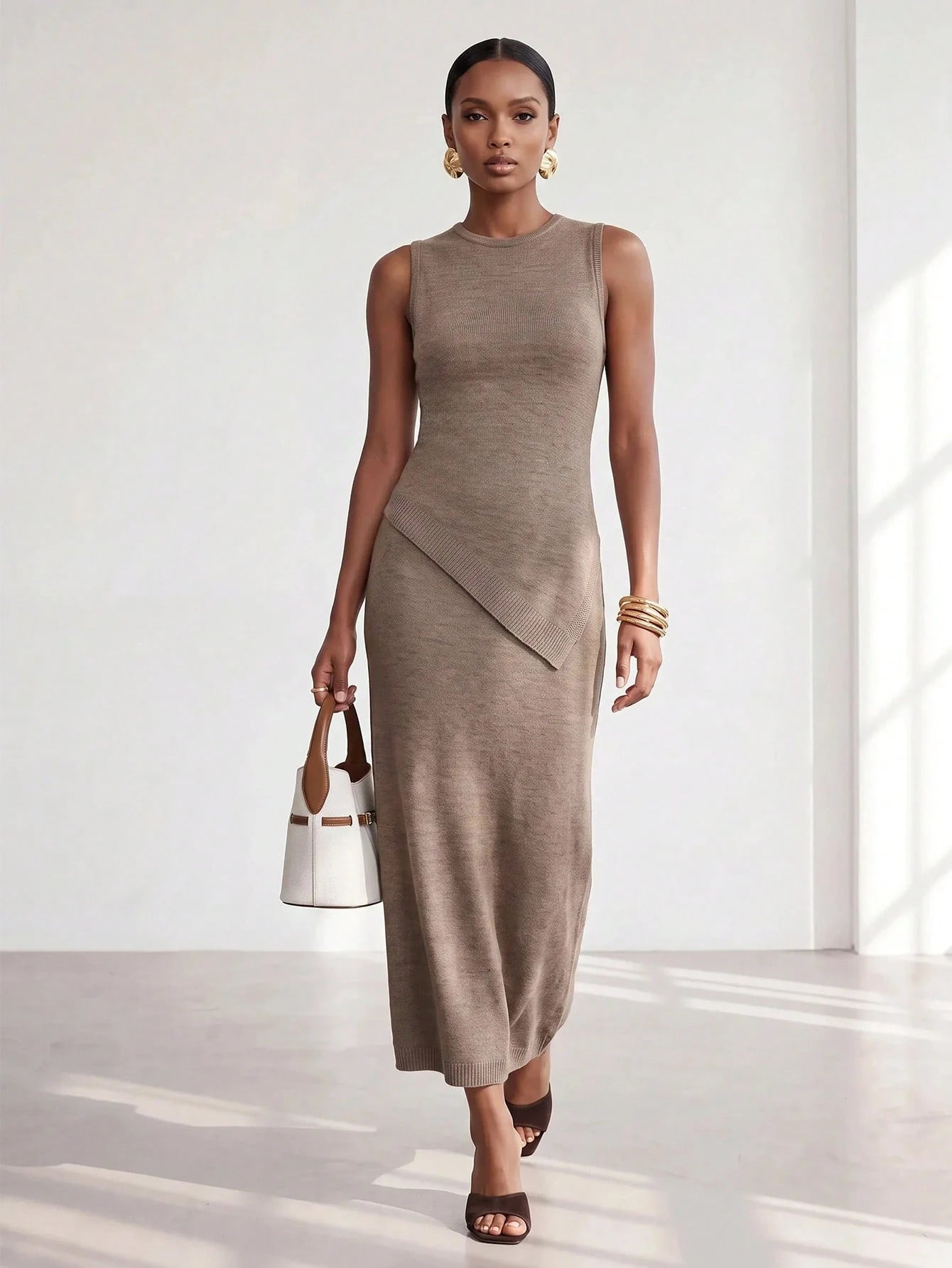 Zivah Early Autumn New Arrival Women's Country Style Casual Versatile Outfit, Elegant Party Holiday Commute Brunch Airport Office Wear, Round Neck Short Sleeve Sheer Long Asymmetrical Hem Sweater Top