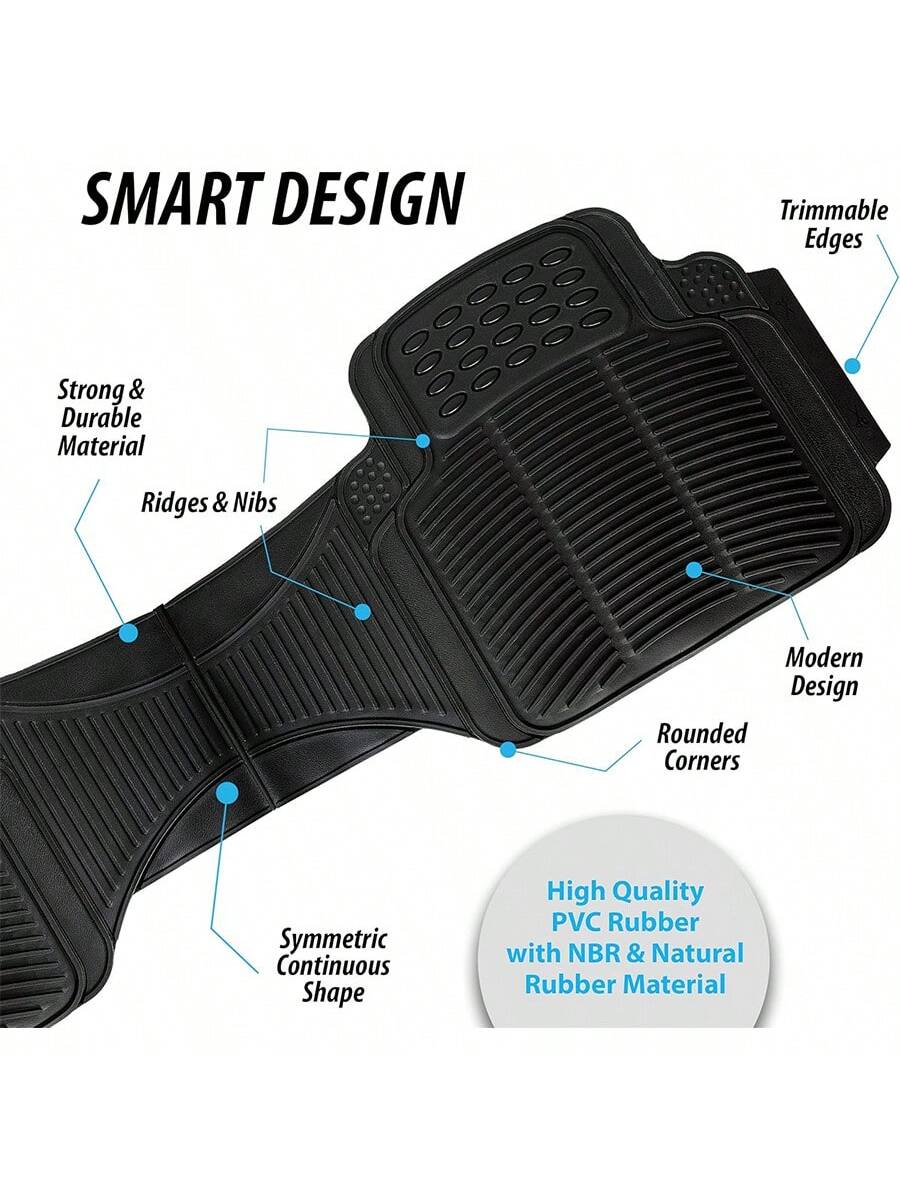 Zone Tech All Weather Rubber Car Interior Floor Mats 3-Piece Trimmable Waterproof Odorless Black Heavy Duty Interior Floor Mats Universal Fit