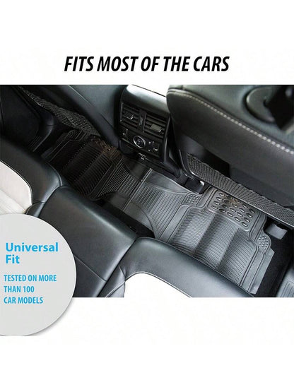 Zone Tech All Weather Rubber Car Interior Floor Mats 3-Piece Trimmable Waterproof Odorless Black Heavy Duty Interior Floor Mats Universal Fit