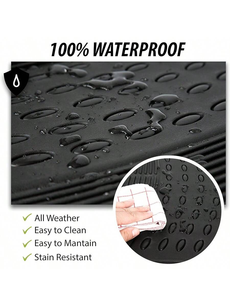 Zone Tech All Weather Rubber Car Interior Floor Mats 3-Piece Trimmable Waterproof Odorless Black Heavy Duty Interior Floor Mats Universal Fit