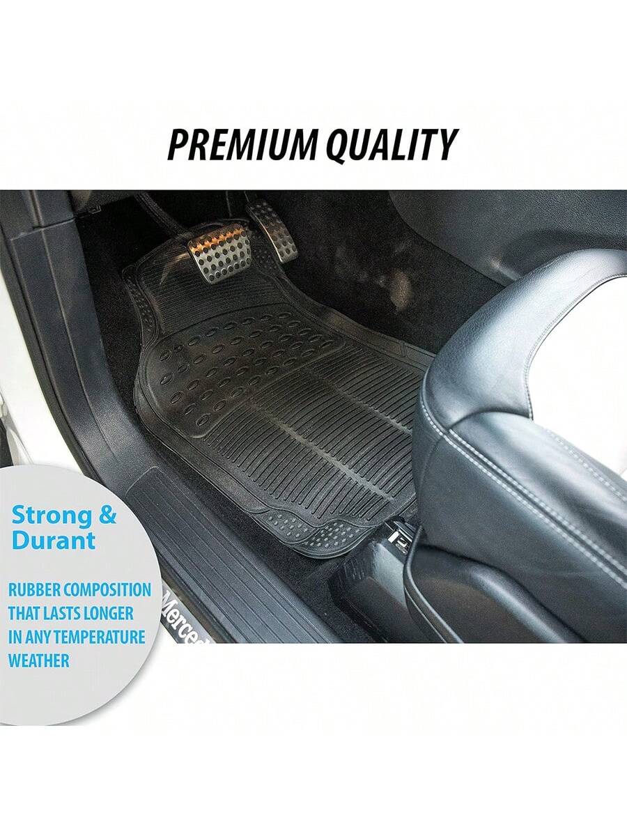 Zone Tech All Weather Rubber Car Interior Floor Mats 3-Piece Trimmable Waterproof Odorless Black Heavy Duty Interior Floor Mats Universal Fit